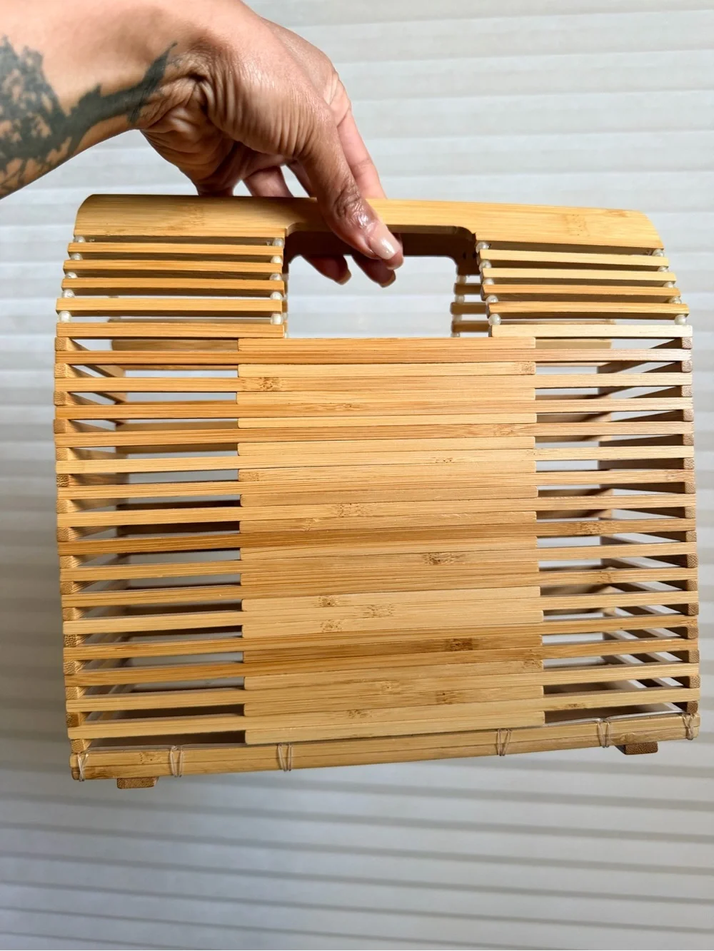 Natural Bamboo Architectural Top Handle Tote Coastal Minimalist Statement Purse